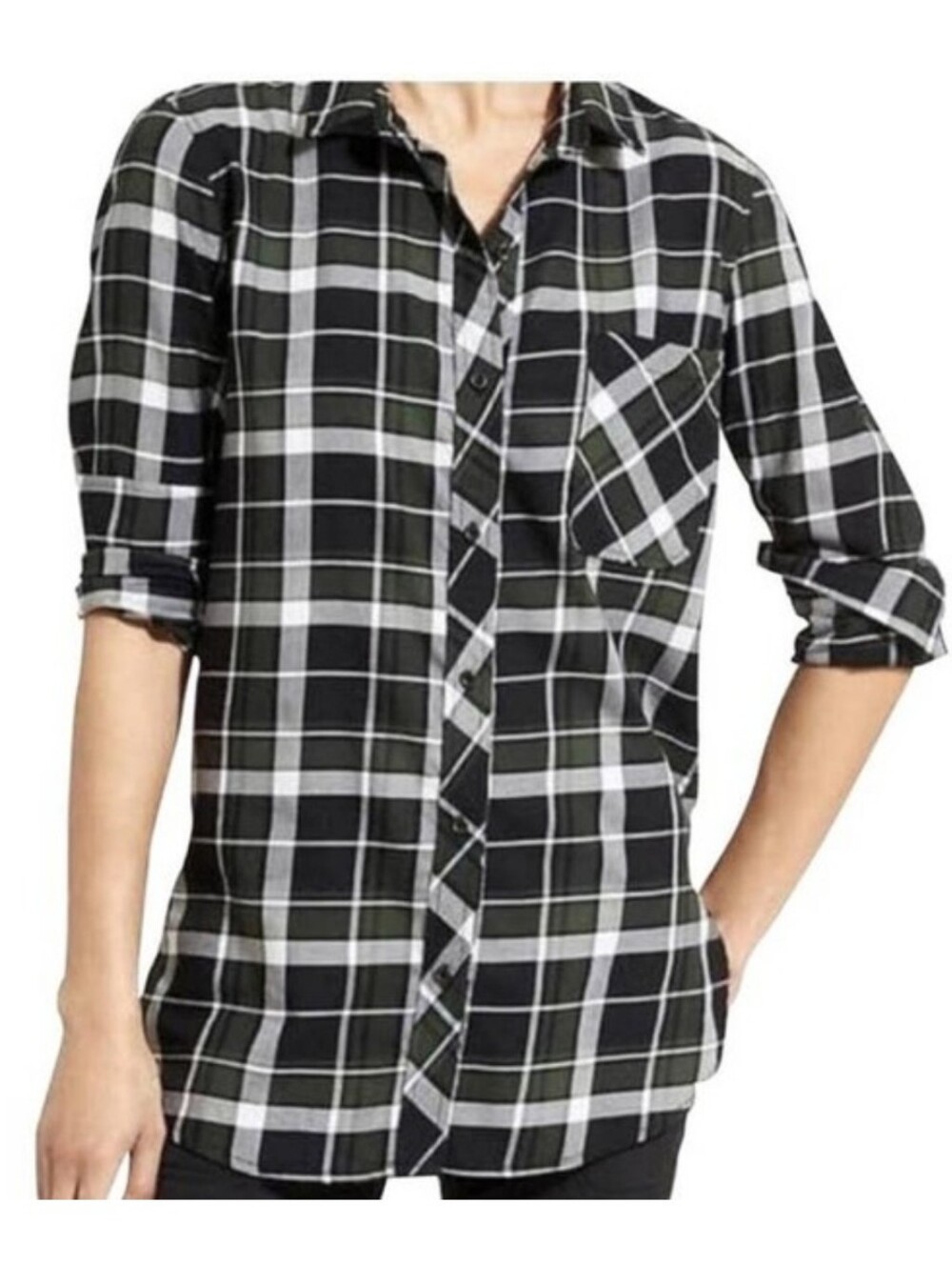 Athleta Sierra Shirt Plaid Size XL Button-up Cotton Long Sleeve with Pocket‎